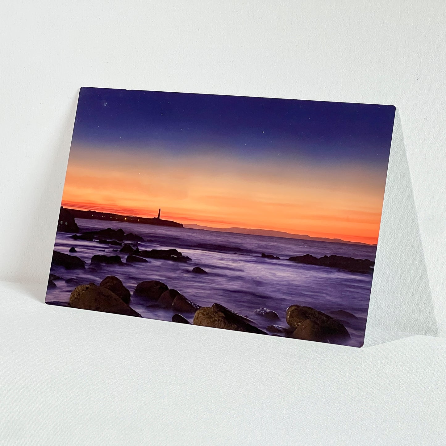 Covesea Lighthouse Sunset - Landscape Metal Print - Vibrant Aluminum Wall Art - Ready to Hang Home Decor