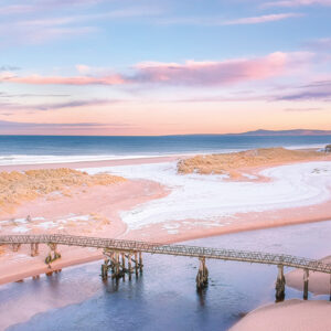 Photograph of a serene sunset over Lossiemouth, showcasing a breathtaking array of subtle and beautiful colors in the evening sky. This image is available as a print from the Moray Jewel's online shop at morayjewel.com.